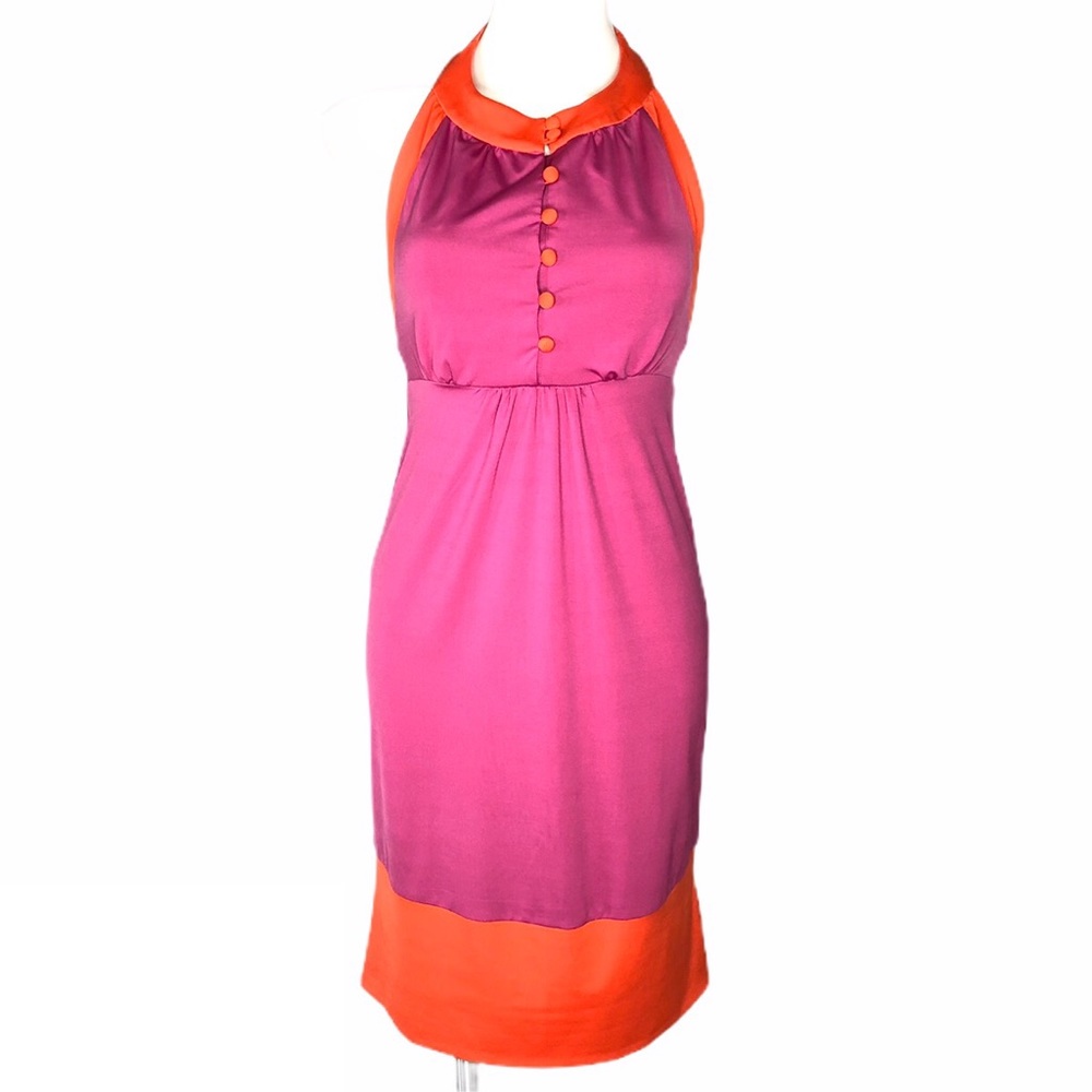 Walter Retro Pink & Orange Stretch Halter Dress